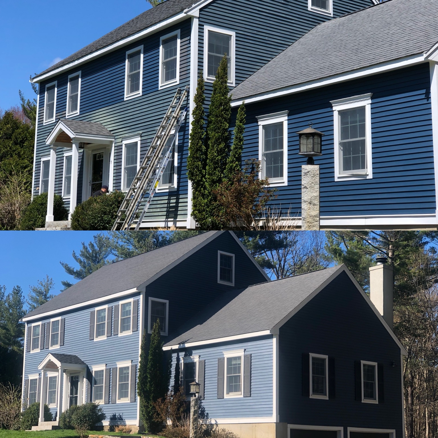 Blue home exterior painting project
