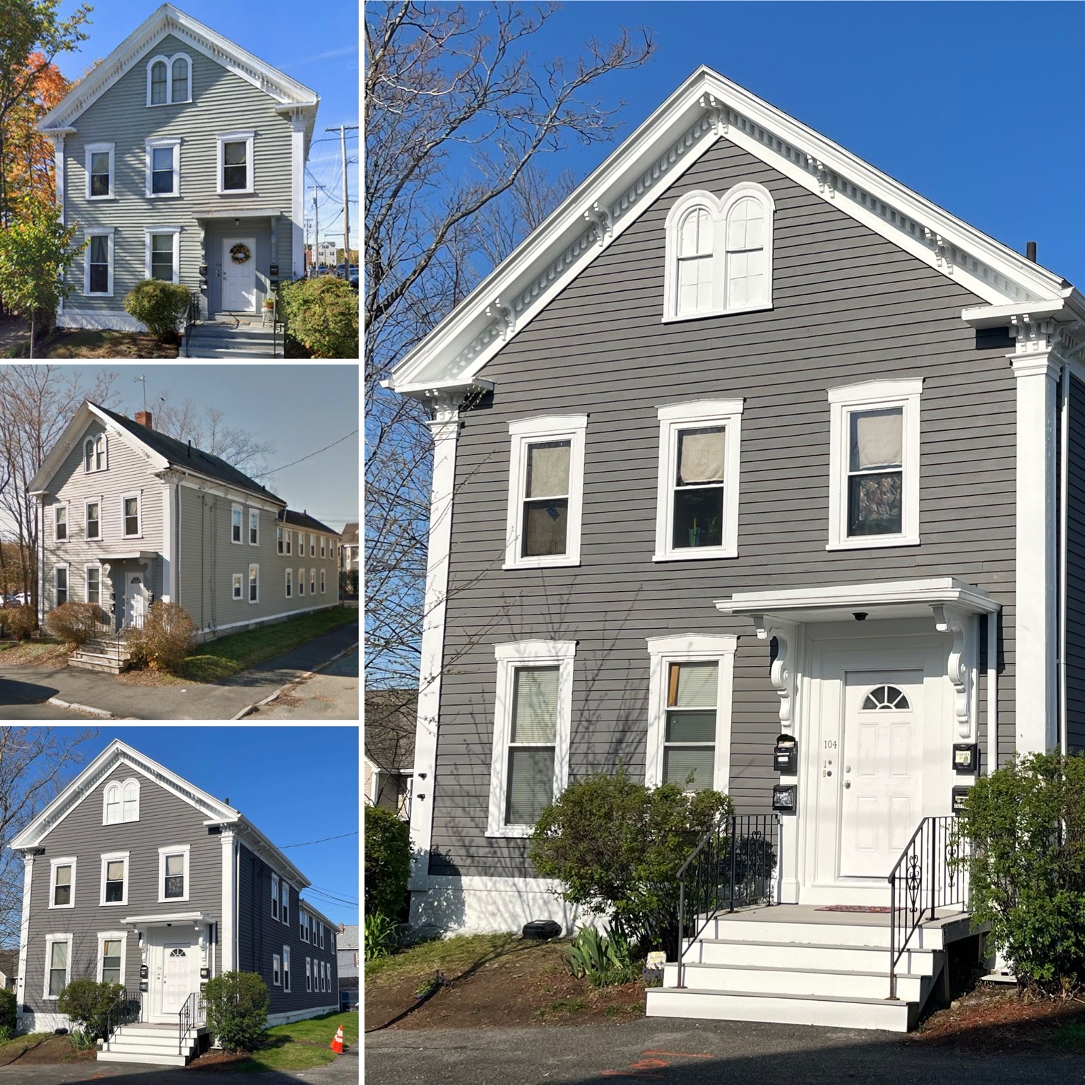 Gray home with white trim details