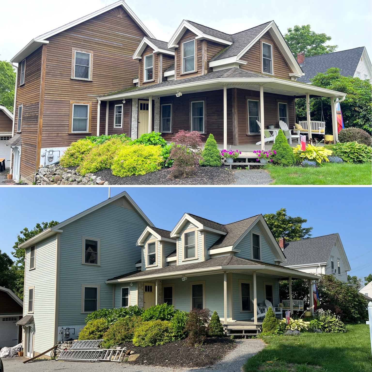 Brown house exterior painted a lighter color